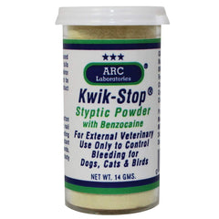 ARC International Kwik-Stop powder jar front helps stop minor pet bleeding after trims.