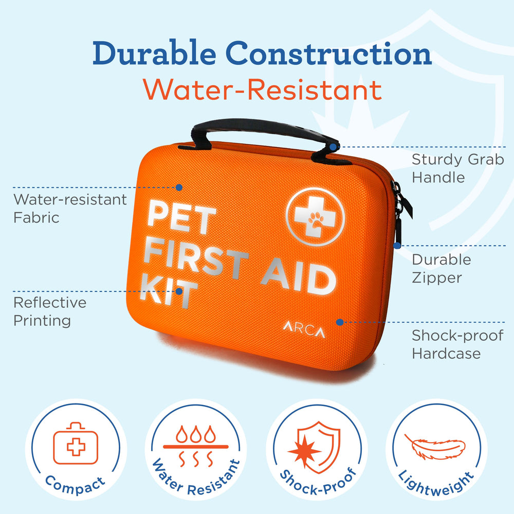 ARCA PET dog muzzle and first aid kit for humane restraint during outings