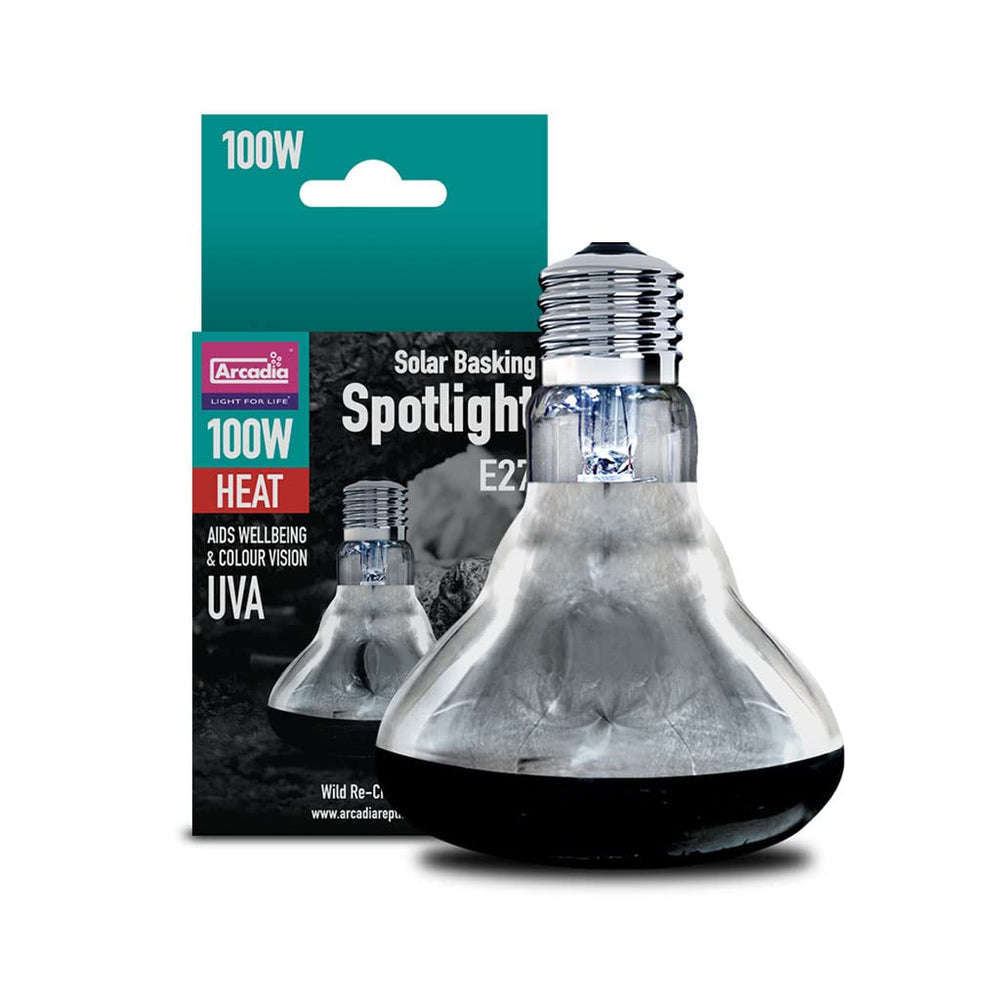 Arcadia Solar Basking Spotlight 100W focuses heat for reptile basking and healthy color vision.