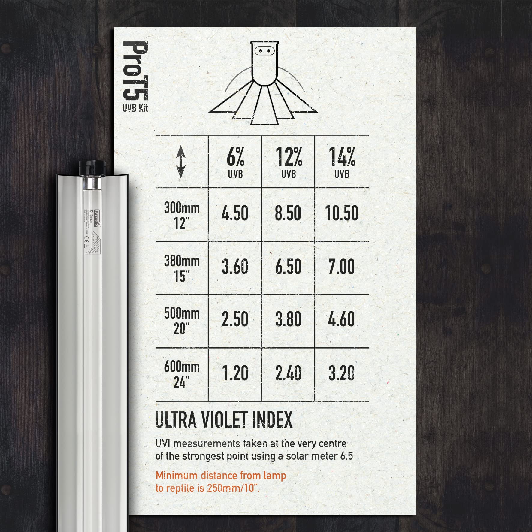 Arcadia T5 UVB removable curved reflector enhances light delivery to the basking zone.