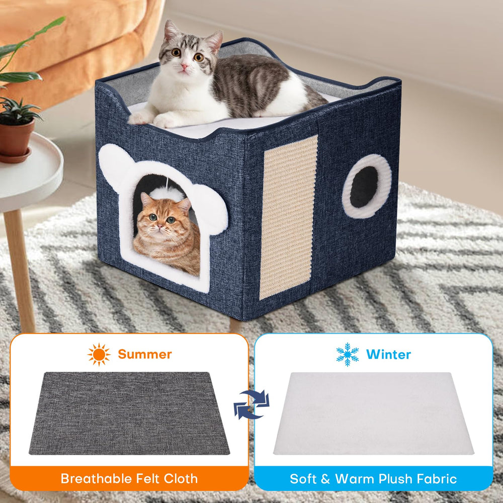 Areerlaf cat bed dark blue top view shows spacious interior.