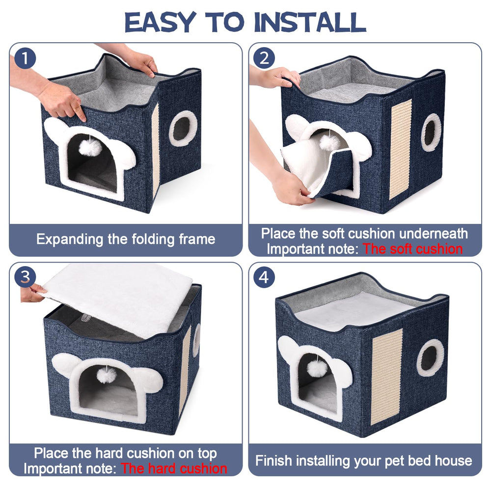 Areerlaf cat bed hanging fluffy ball adds interactive fun for cats.