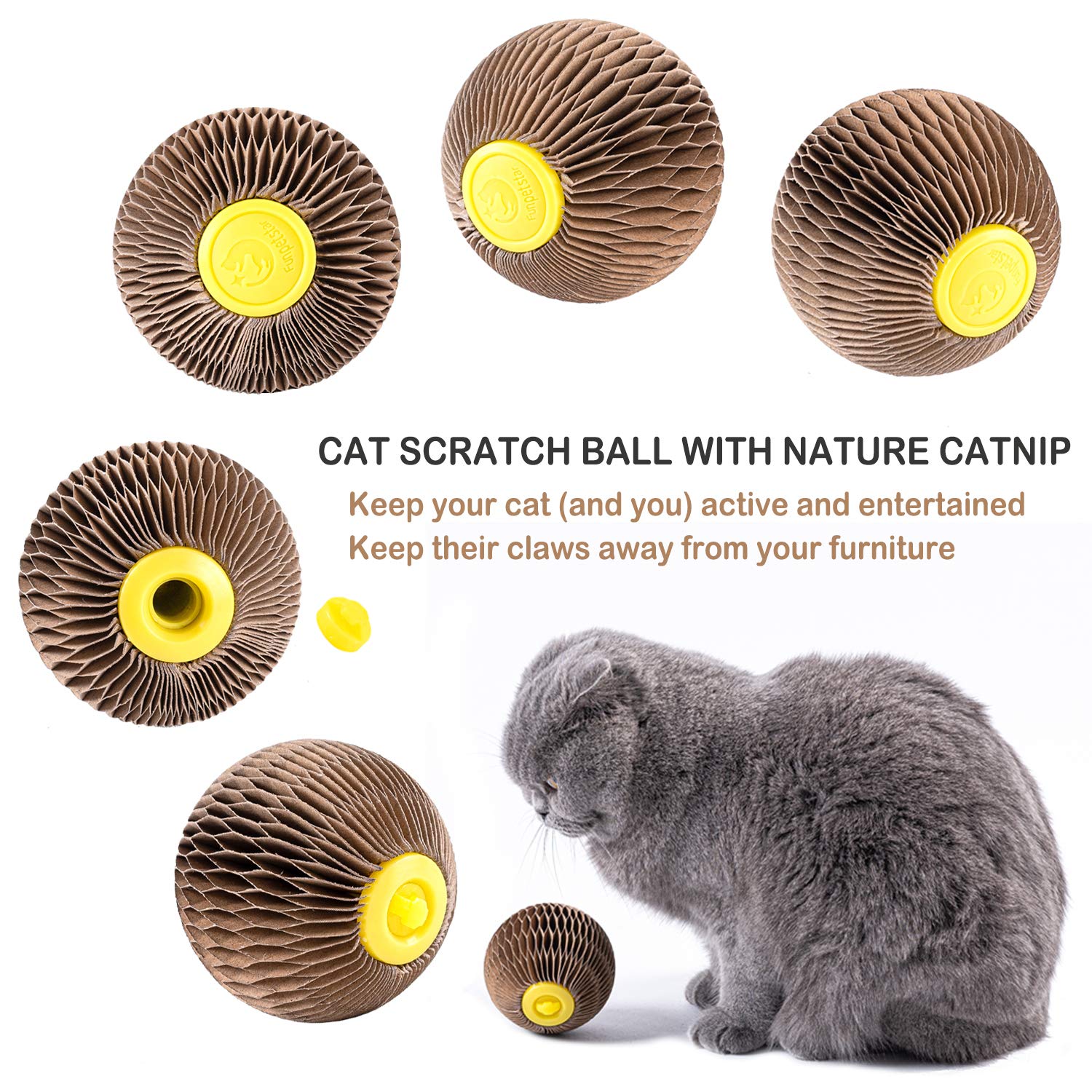 AREIIA catnip ball toy on carpet demonstrating interactive boredom relief