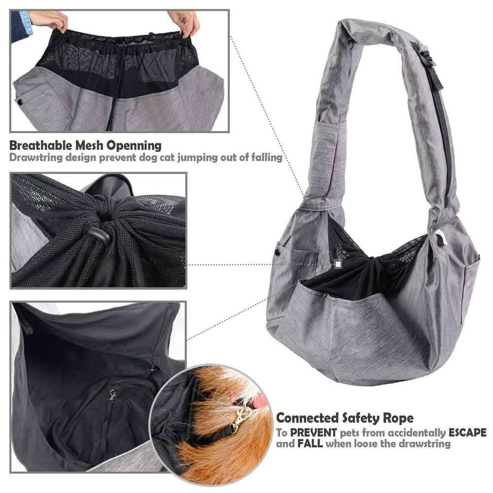 ARELLA dog sling grey safety-net demonstrates extra security.