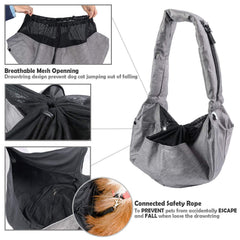 ARELLA dog sling grey safety-net demonstrates extra security.
