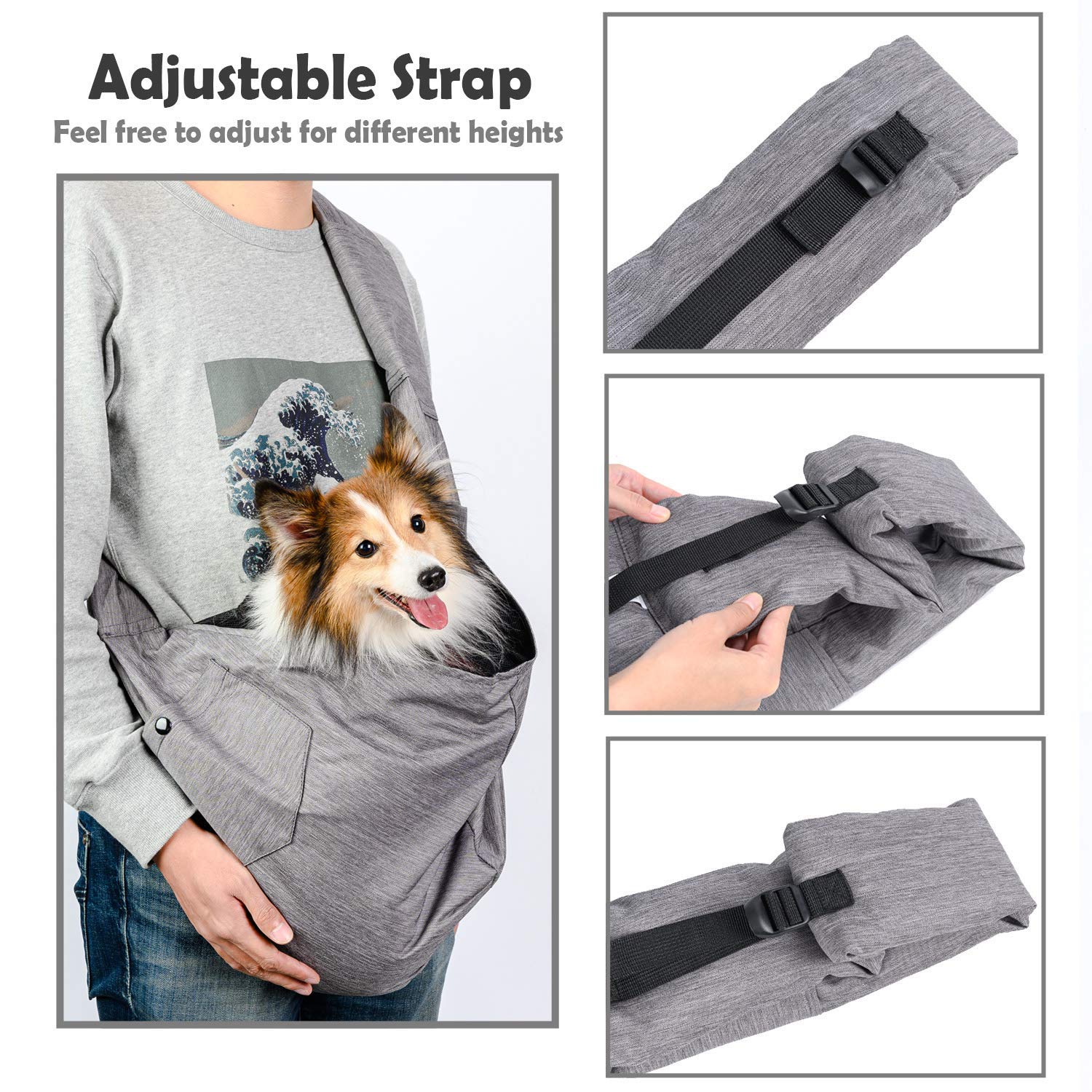 ARELLA dog sling grey padded-strap enhances comfort during walks.