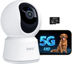 ARENTI 5G indoor camera front view shows crisp 4MP live stream for home monitoring.