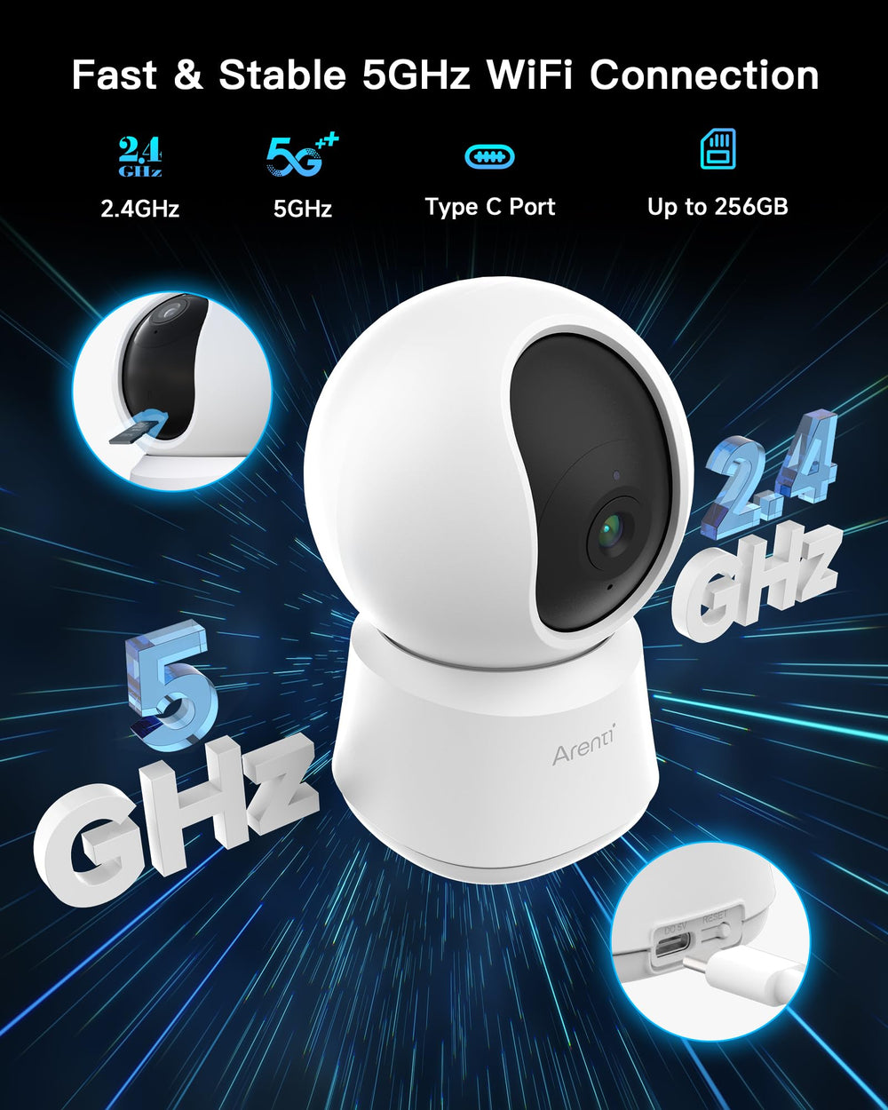 ARENTI night vision clearly captures dim rooms up to 32 feet.