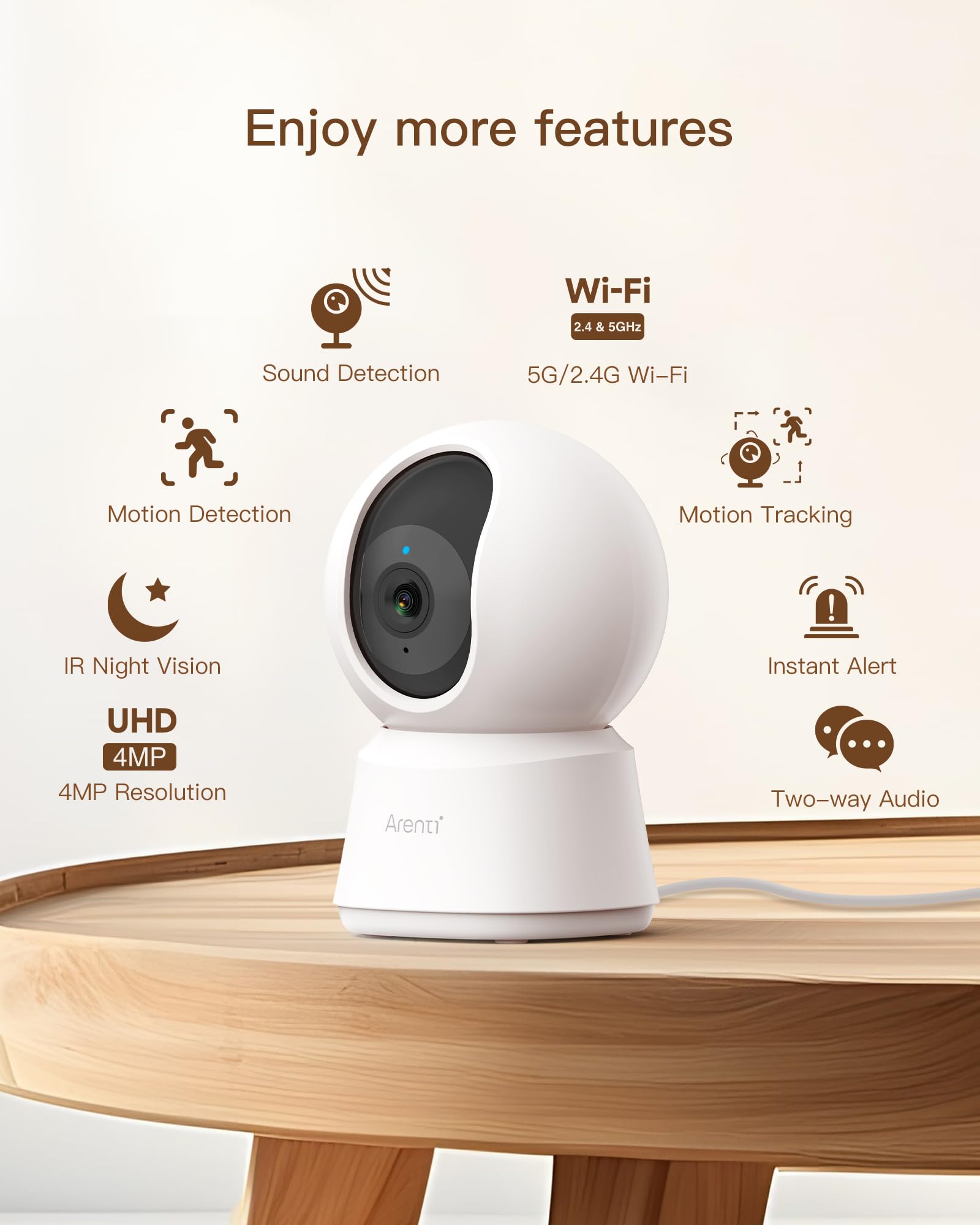 ARENTI pet camera dog monitoring shot shows real-time pet activity for peace of mind.