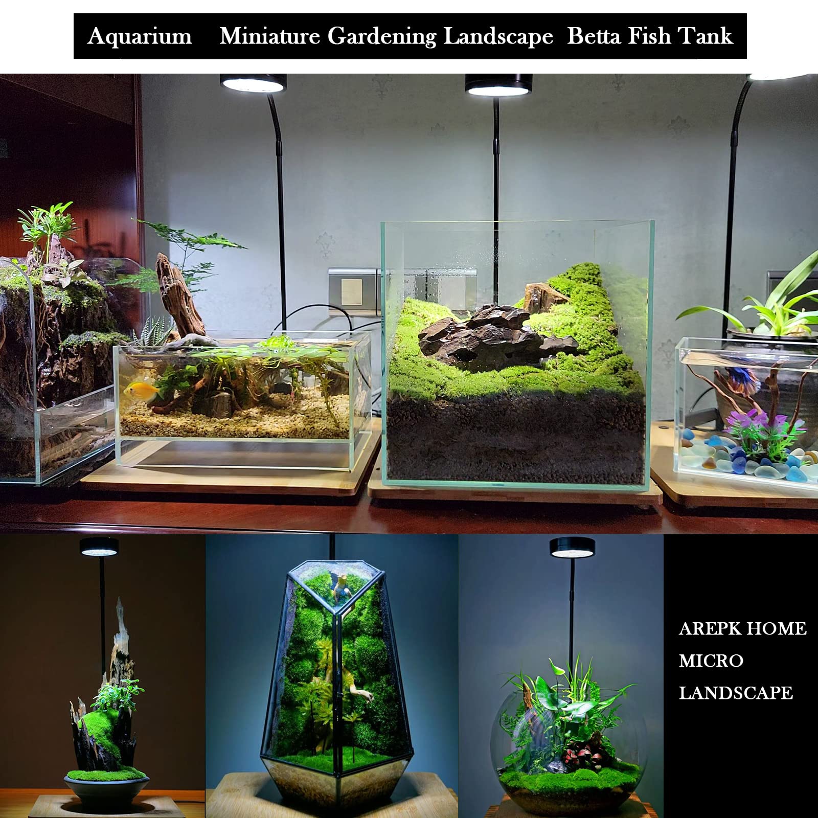 AREPK aquarium light 360-degree adjustable neck enables precise positioning for diverse setups.