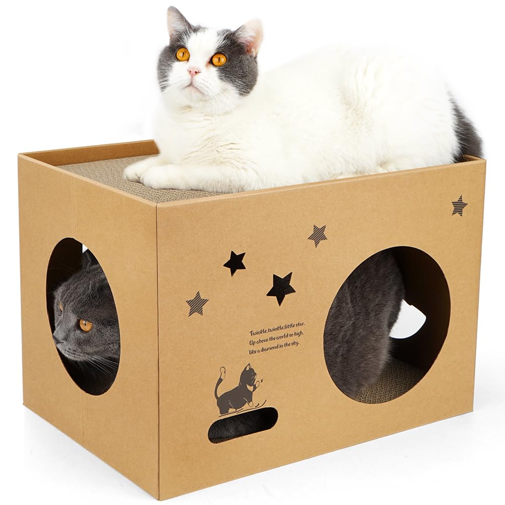 ARGOPET cat cardboard house star, front view, inviting cozy lounging and safe play for indoor cats