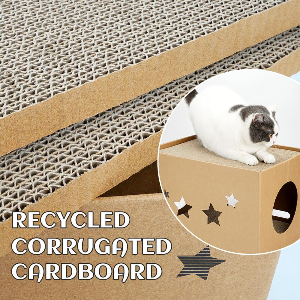 ARGOPET cat cardboard house star interior view, roomy nook for lounging and observation