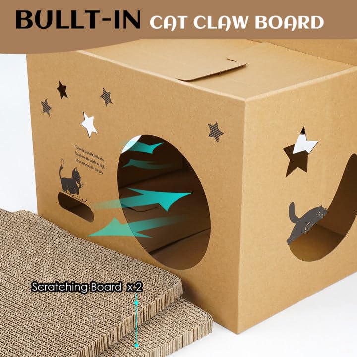 ARGOPET cat cardboard house star, side entry, easy access for relaxed naps and playful scratching