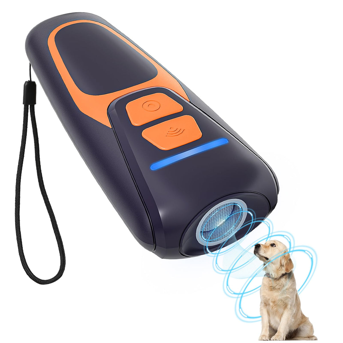 Arien dog bark deterrent front view shows compact, portable design for indoors or outdoors.