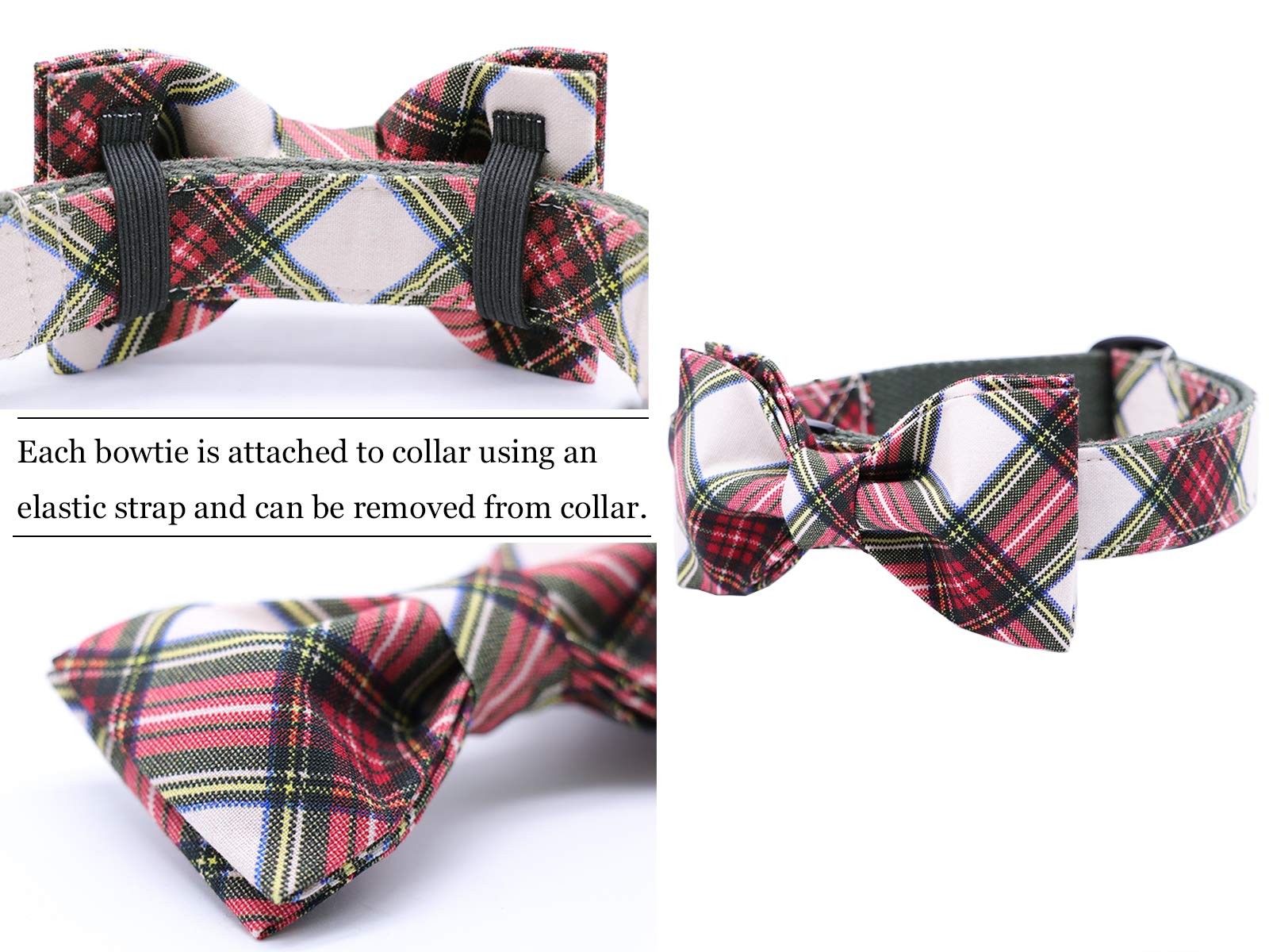 ARING PET Christmas collar bowtie closeup on buckle shows secure plastic clasp.