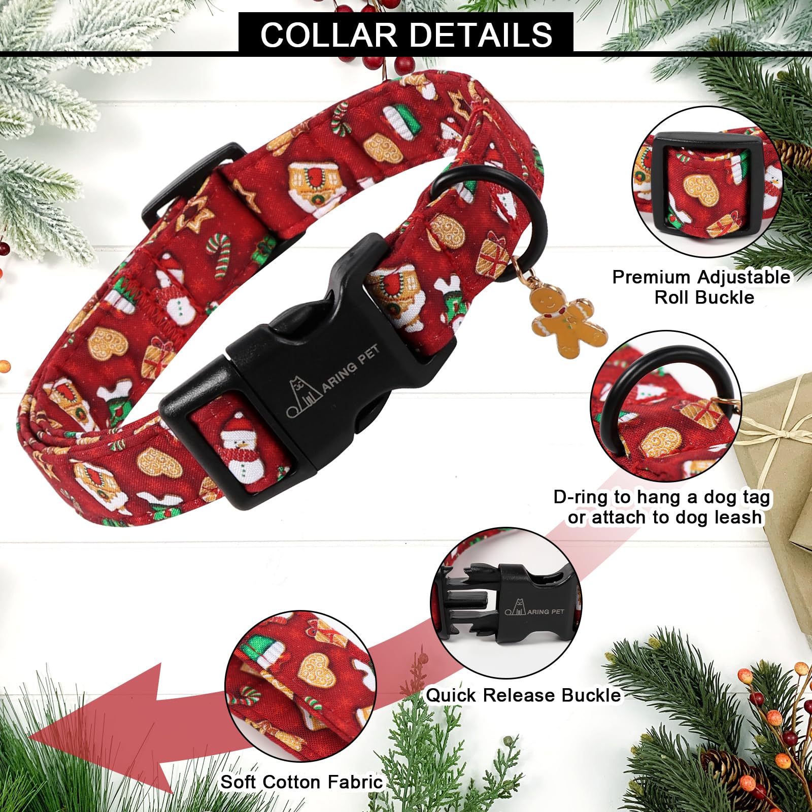ARING PET Christmas dog collar gingerbread man design for playful holiday photos