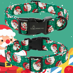 Aring Pet Christmas collar on puppy demonstrates easy-to-clean fabric for quick after-play cleanup