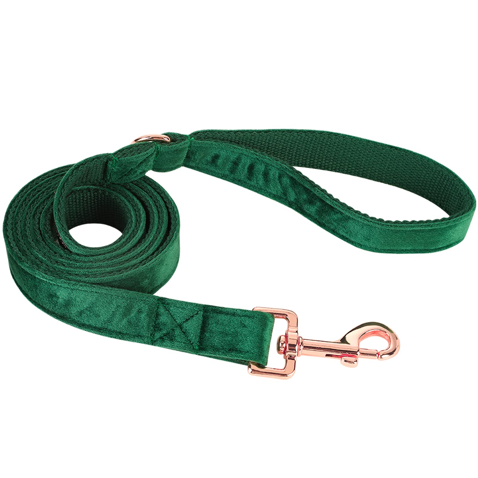 Aring Pet velvet dog leash in dark green showing soft texture and reinforced stitching.