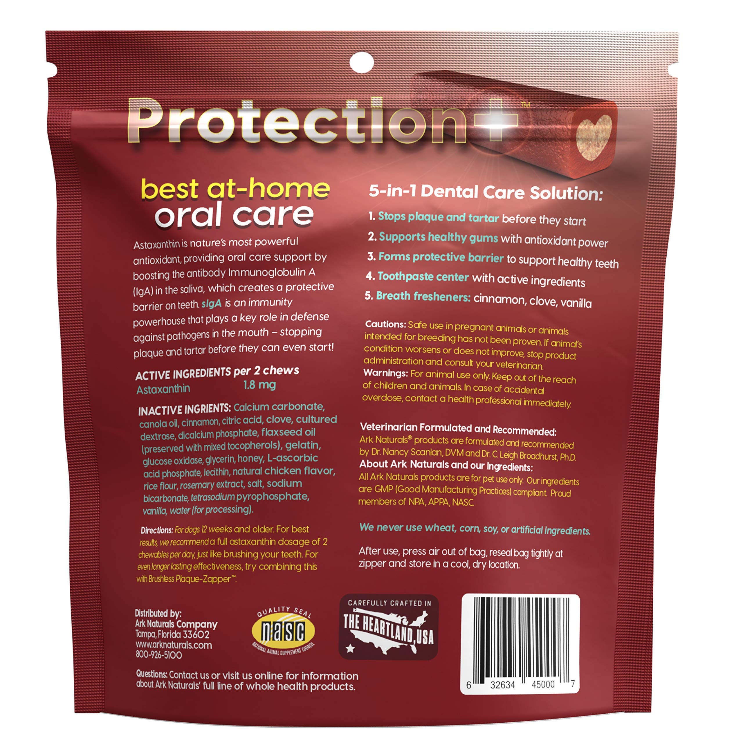ARK NATURALS Protection Plus small-breed chews packaging suggests convenient dental support.