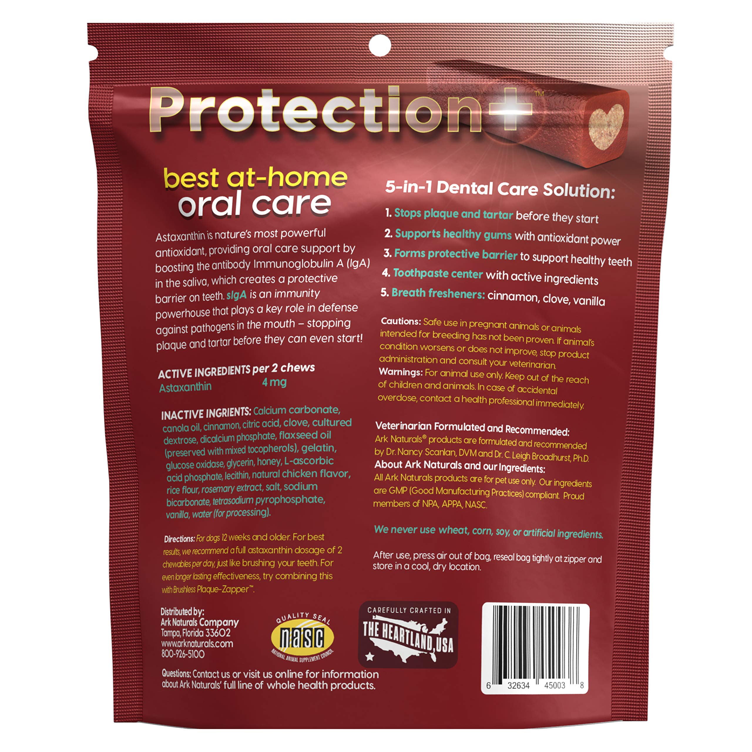Ark Naturals ProtectionPlus cross-section chew reveals toothpaste center enhancing cleaning.