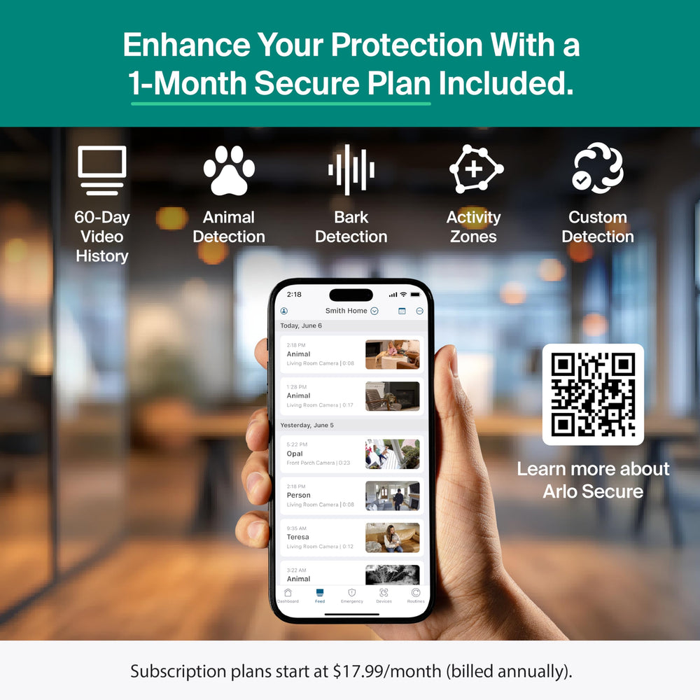 Arlo Essential motion tracking follows activity across the room for proactive awareness.
