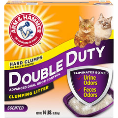 Arm & Hammer Double Duty Litter packaging shows a 14-lb bag with odor control.