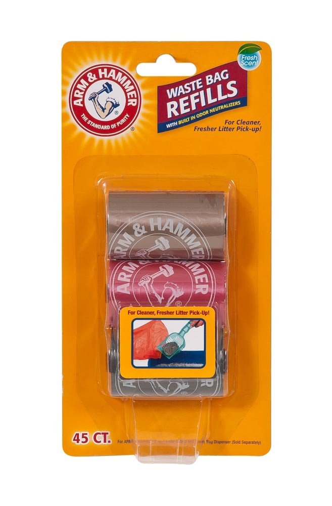 Arm & Hammer litter bag refill with odor control for easy waste cleanup.