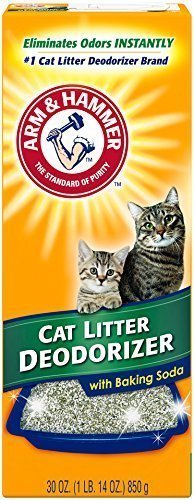 Arm & Hammer Litter Deodorizer with Baking Soda 3-pack neutralizes odors in multi-cat homes.