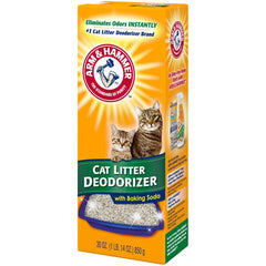 ARM & HAMMER Cat Litter Deodorizer baking soda odor absorption in action for freshness.