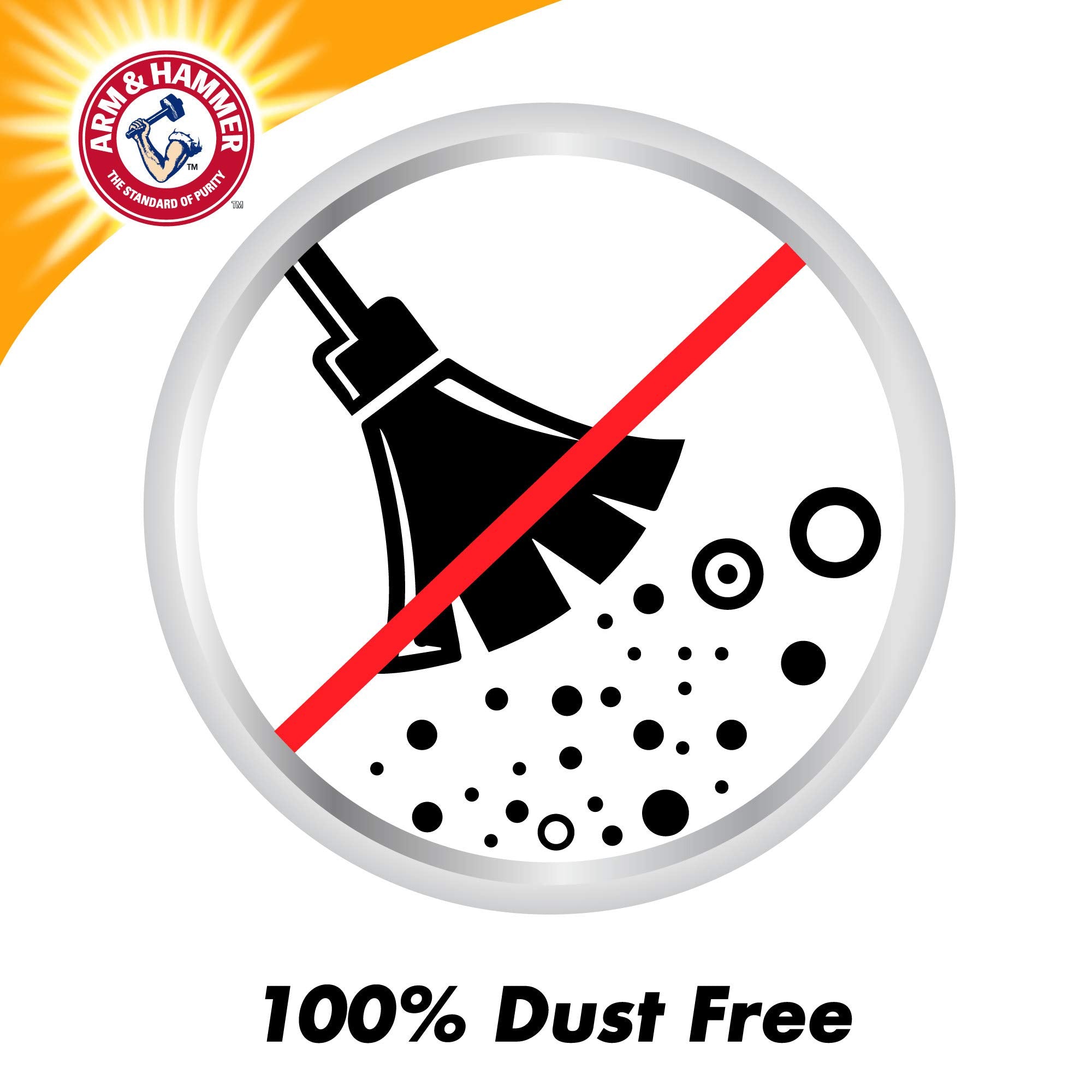ARM & HAMMER Clump & Seal pours dust-free for a cleaner floor.