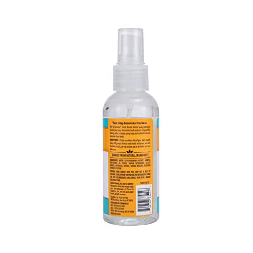 Arm & Hammer dog oral care spray bottle close-up with mint scent.