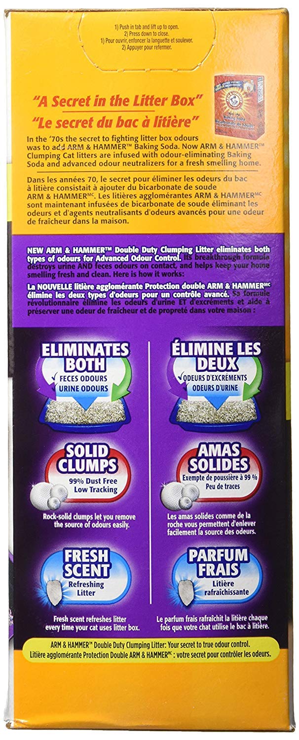 Arm & Hammer Double Duty Cat Litter is 99% dust-free and low-tracking for a cleaner home.