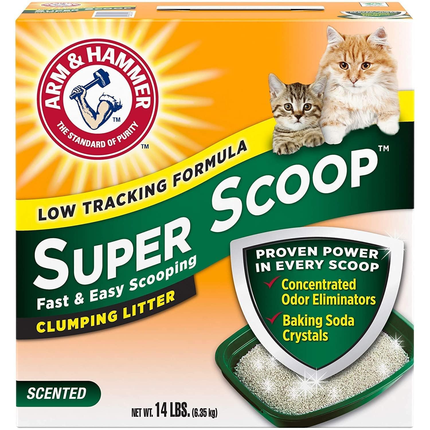 Arm & Hammer Super Scoop Litter packaging front showing 14lb bag for easy storage