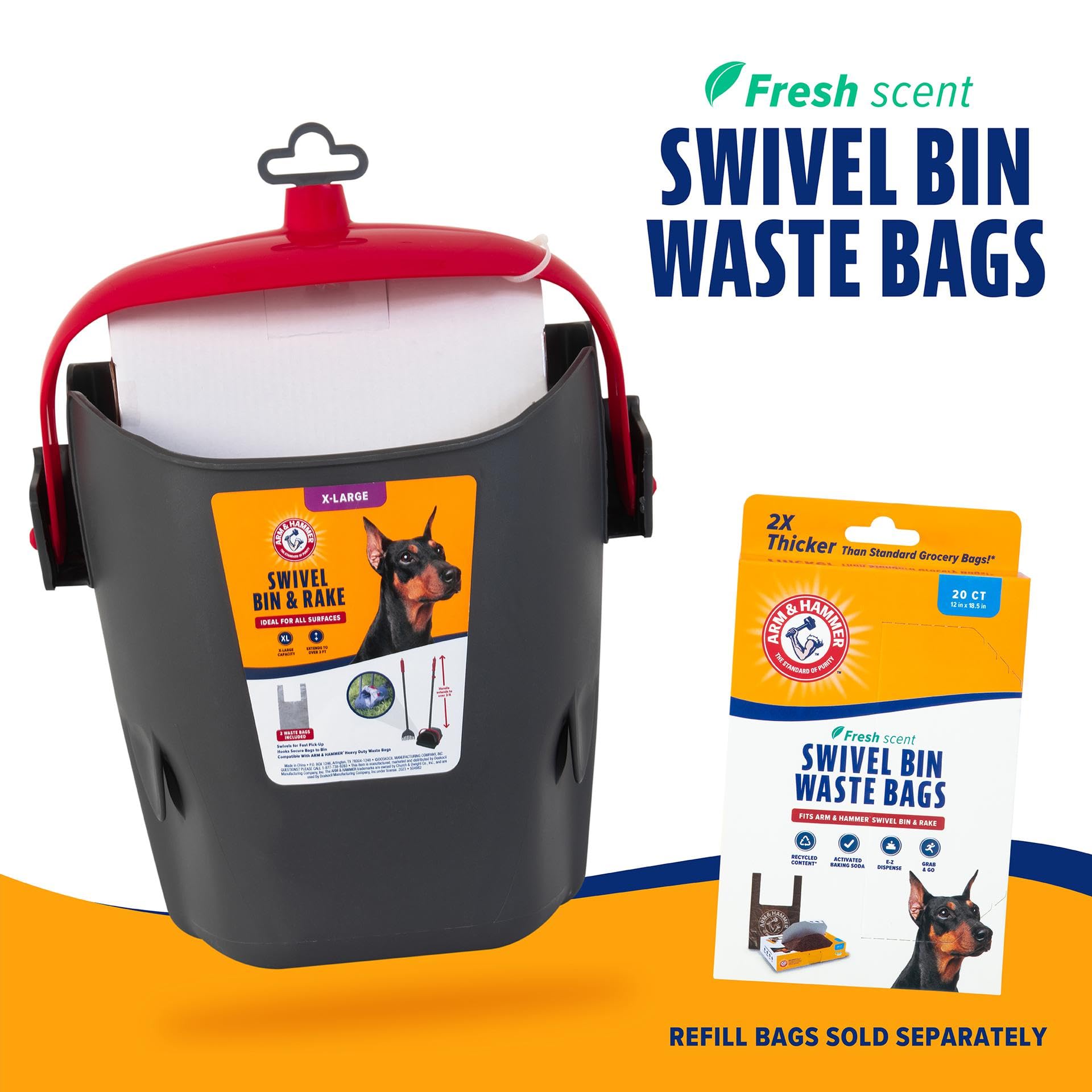 Arm & Hammer Swivel Bin XL no-touch operation promotes cleanliness.
