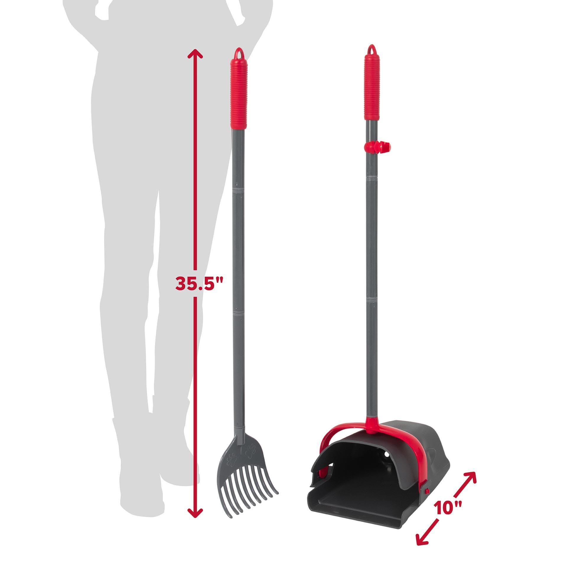 Arm & Hammer Swivel Bin XL rake pickup shown for hands-free waste collection.