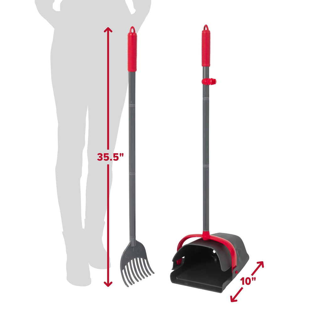 Arm & Hammer Swivel Bin XL rake pickup shown for hands-free waste collection.