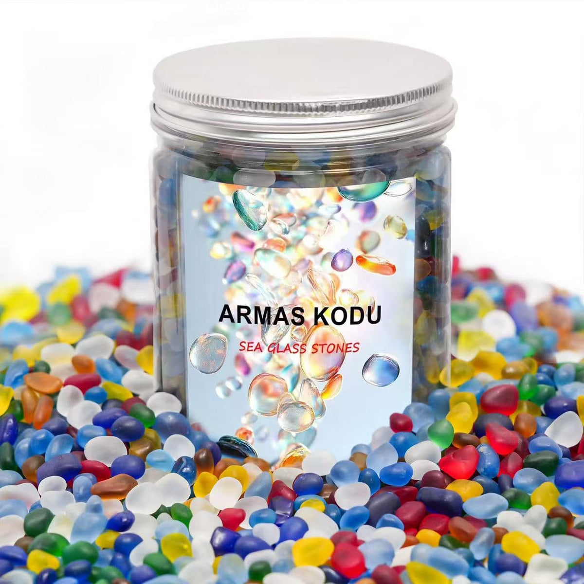 Armas kodu Sea Glass Stones in aquarium rocks show vibrant colors for aquatic displays.