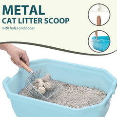 ARMLULU cat litter scoop side view with wooden handle for comfort
