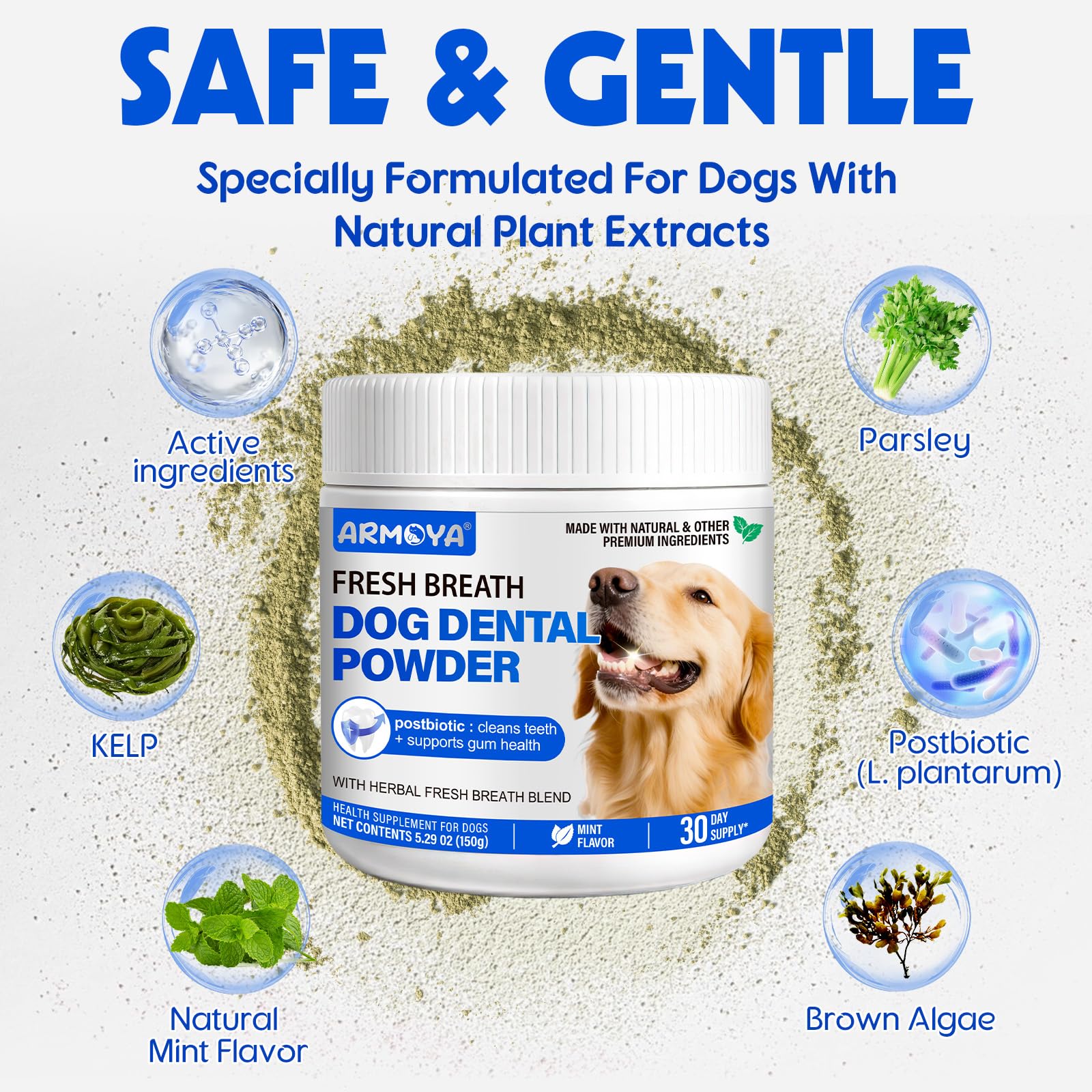 ARMOYA powder with scoop ready for easy daily dosing