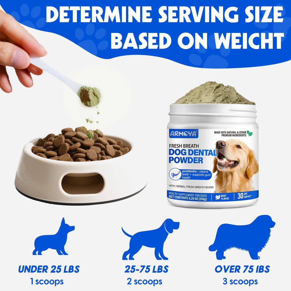 ARMOYA powder sprinkled into dog food for effortless daily care