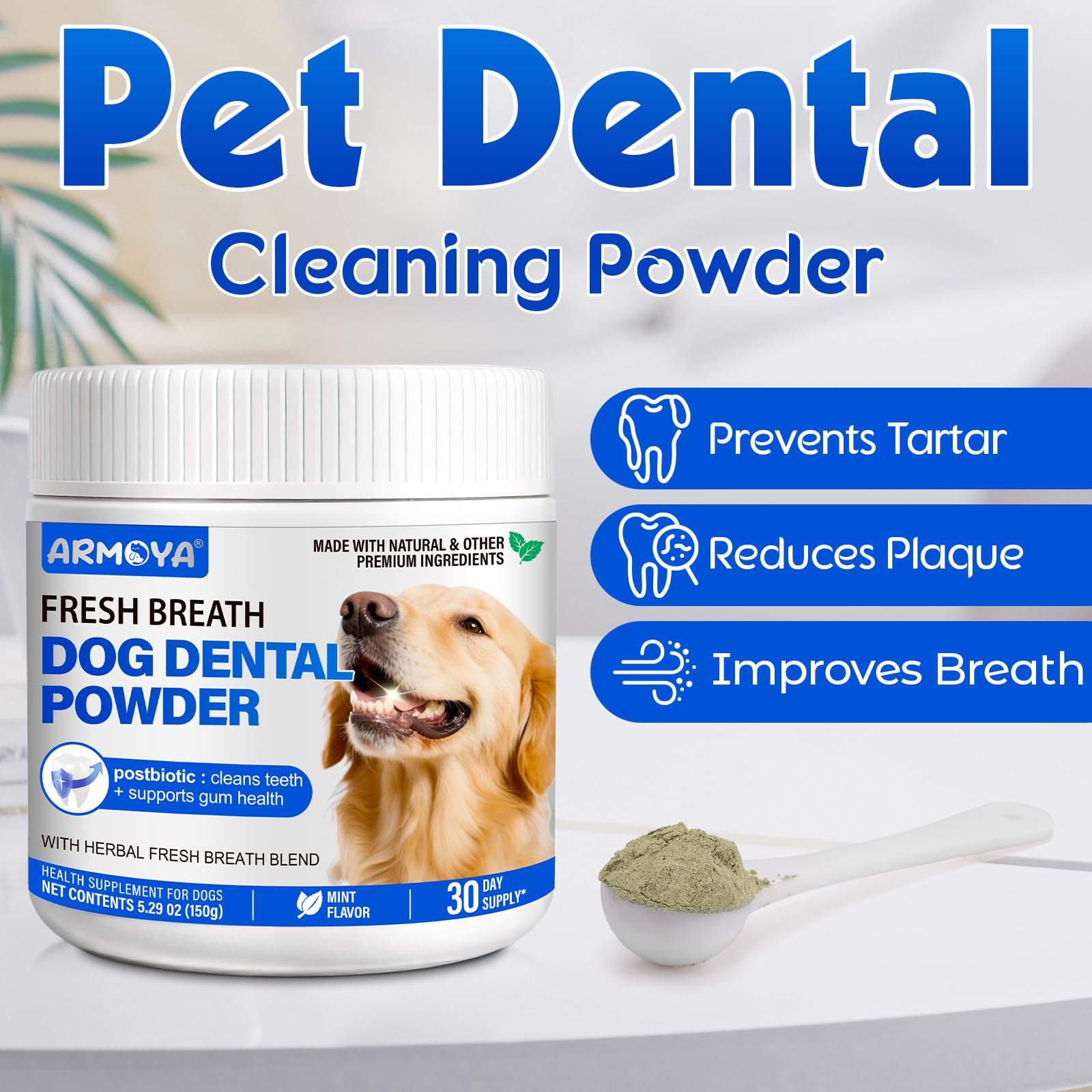 ARMOYA packaging highlights natural herbs and postbiotics for dental care