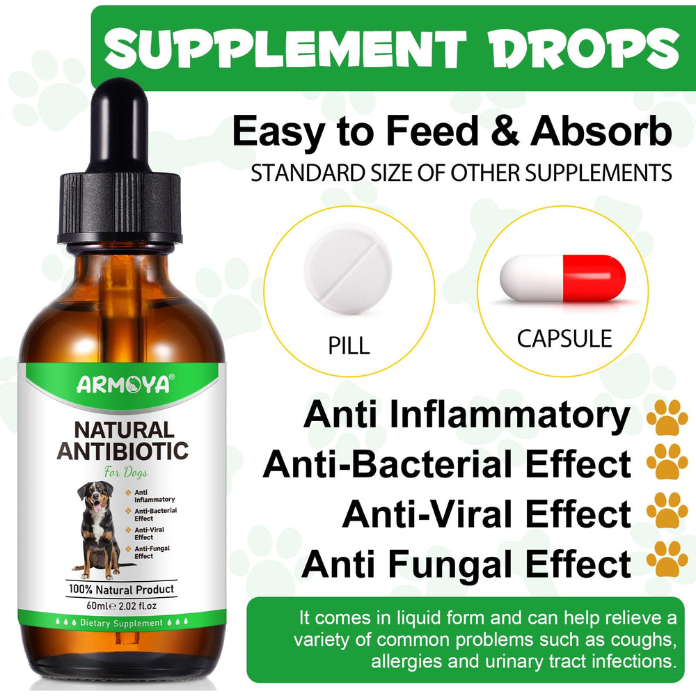ARMOYA organic dog supplement label front emphasizes organic ingredients