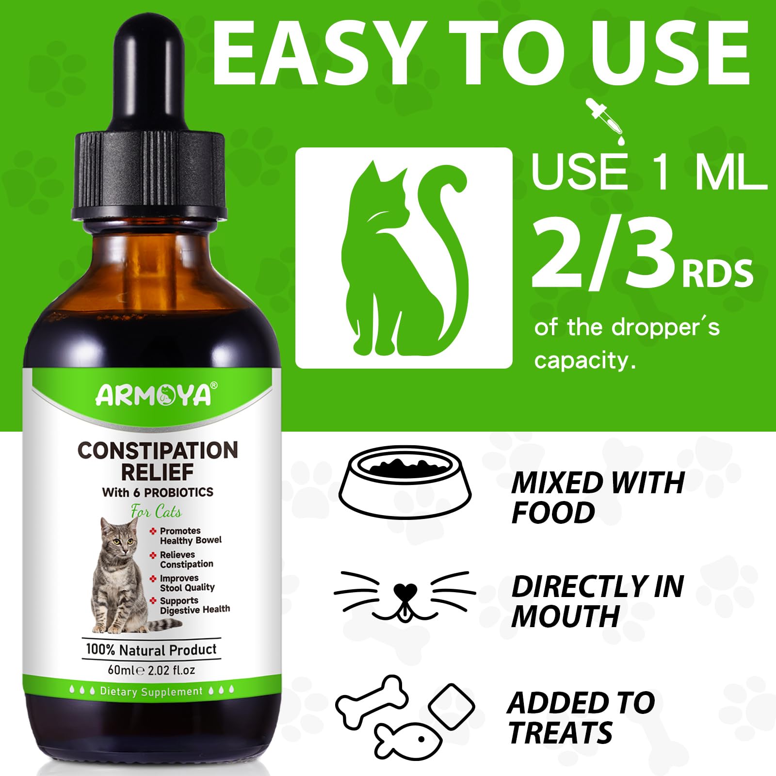 ARMOYA tincture dropper in action providing quick, gentle relief for cats.