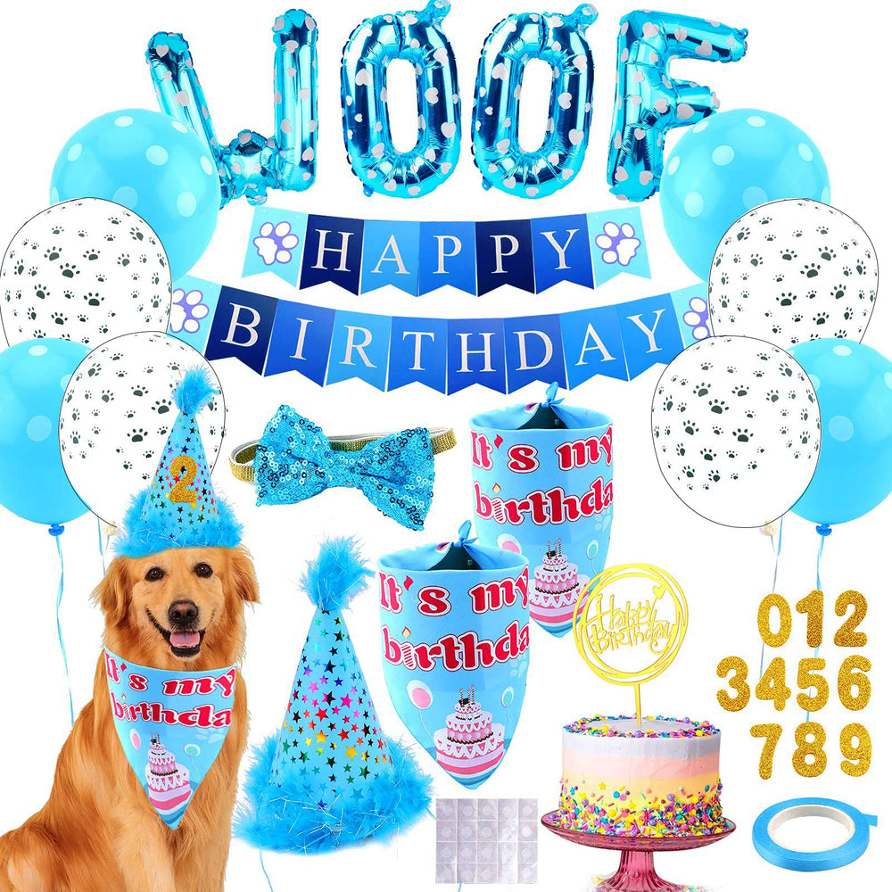 AROIC dog birthday bandana set two coordinating bandanas for festive photos