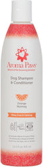 Aroma Paws orange-nutmeg tearless shampoo being poured for a bath.