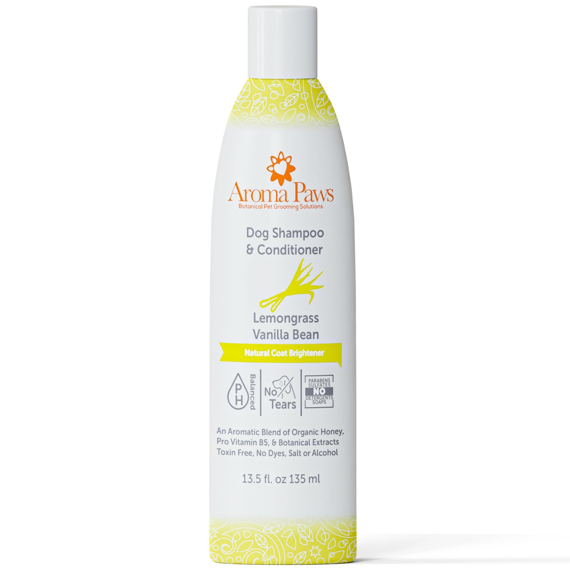 Aroma Paws shampoo being poured for tearless face cleansing.