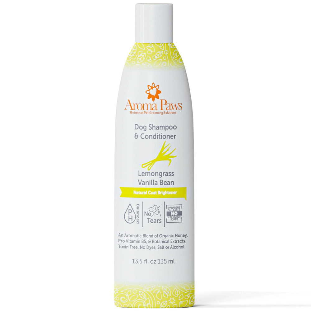 Aroma Paws shampoo being poured for tearless face cleansing.
