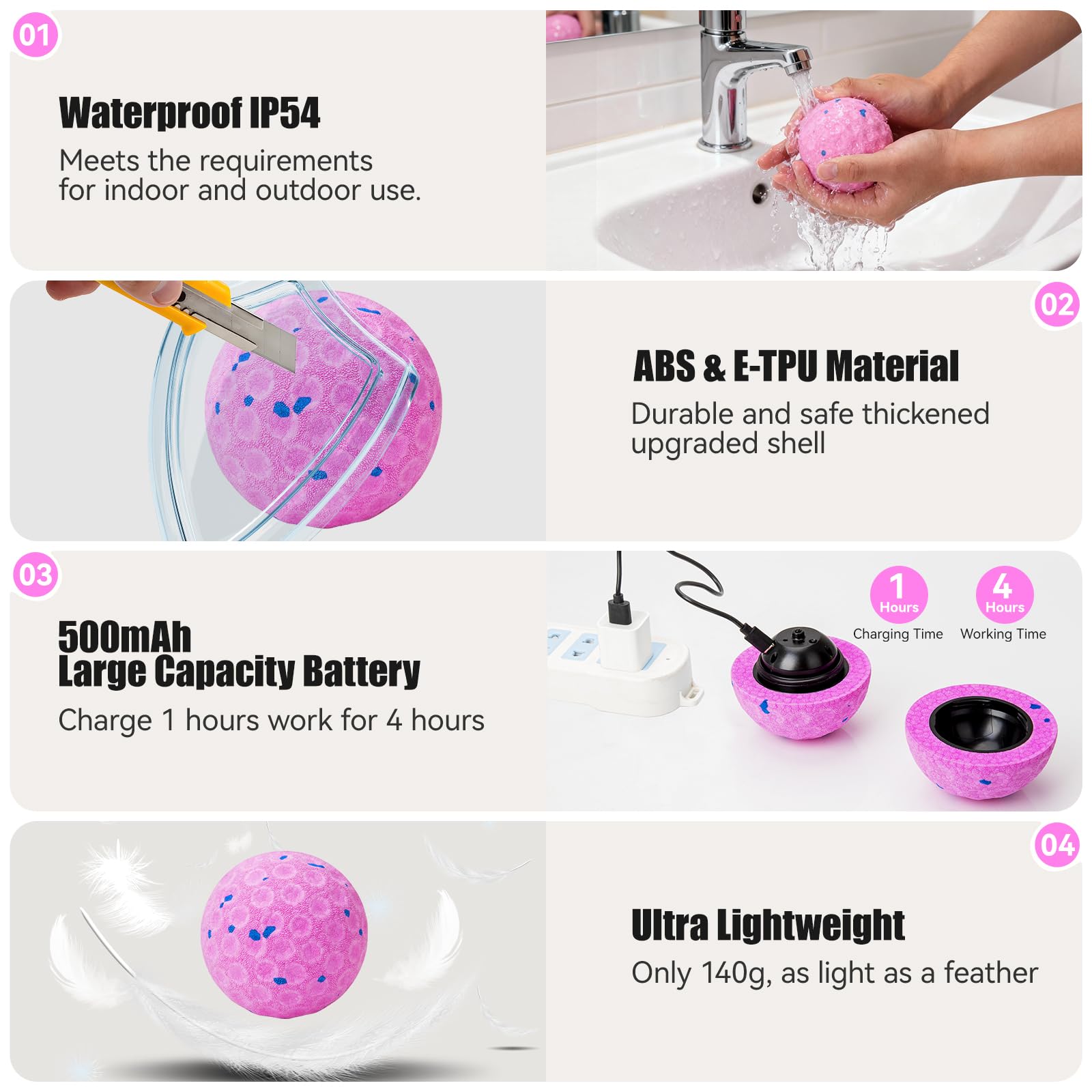 AronYada smart interactive dog ball pink-steady-roll mode highlights controlled motion for seniors and gentle play.