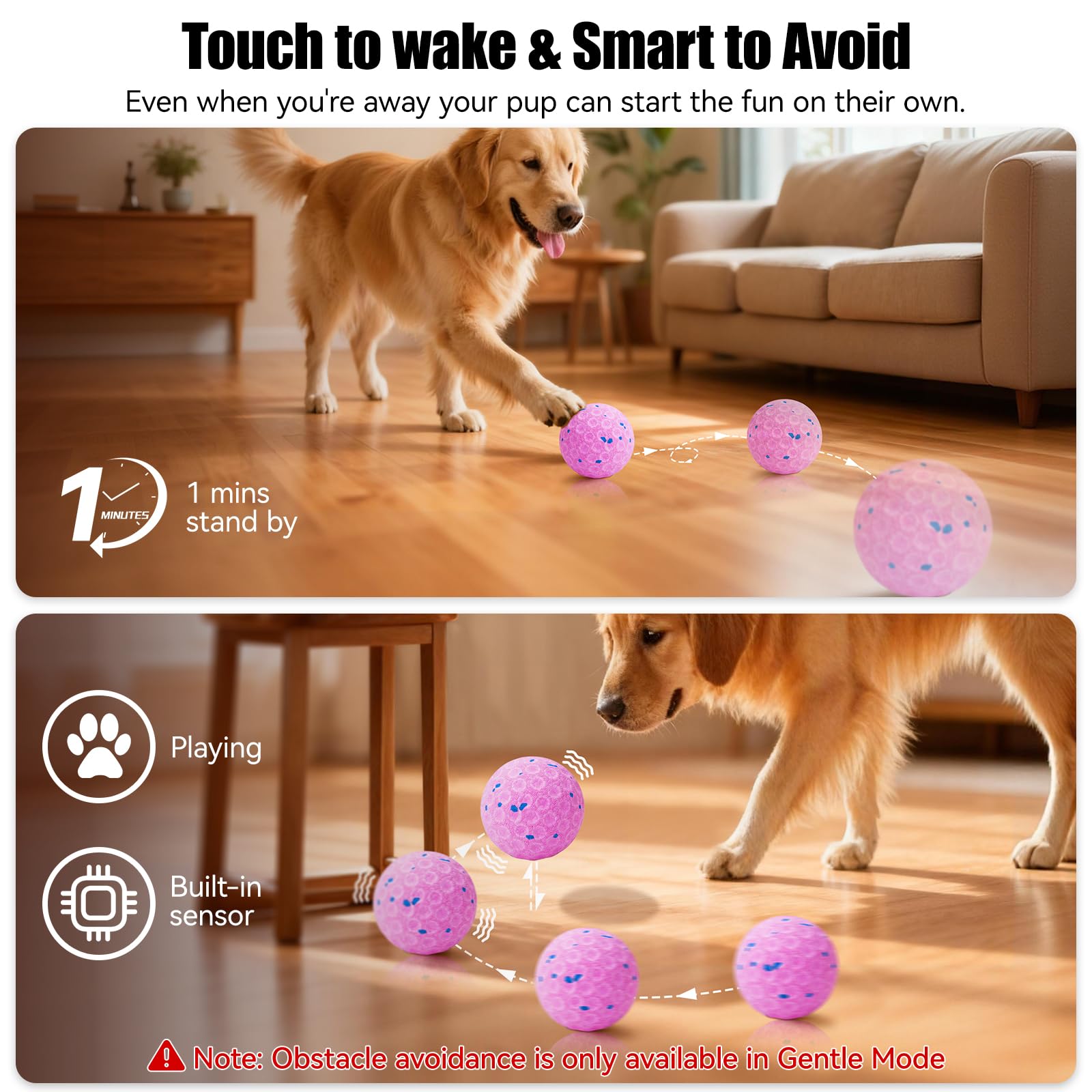 AronYada smart interactive dog ball USB charging graphic emphasizes fast charging for longer play.