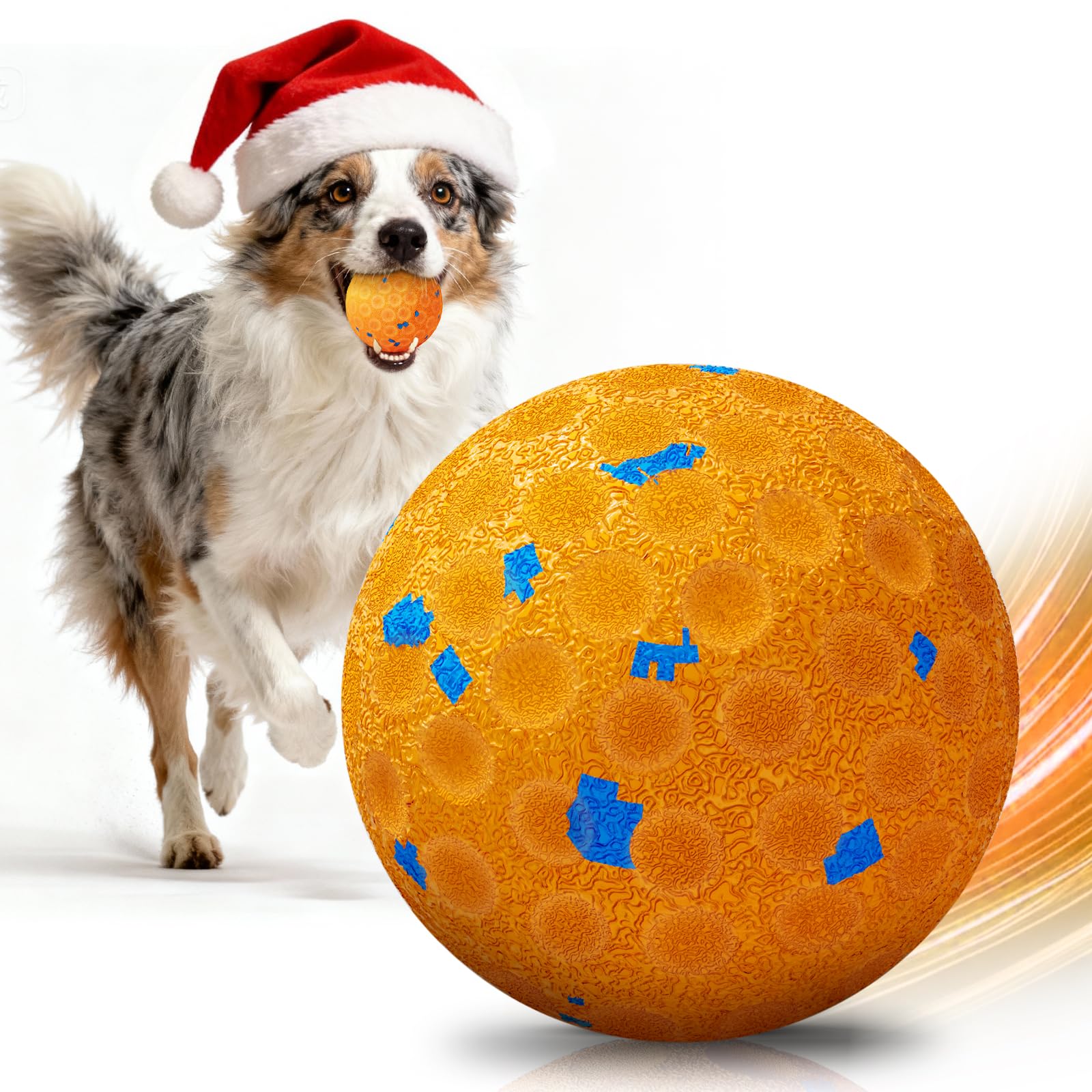 AronYada smart interactive dog ball close-up highlighting chew-proof E-TPU durability for aggressive chewers